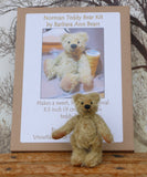 Norman teddy bear with the box containing the Norman teddy bear kit