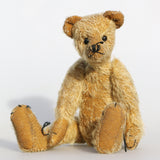 This traditional mohair jointed teddy bear kit is for Slim Tim Tittlemouse, an 11 inch, tatty, antique looking style bear. Inspired by the V&A’s Little Tommy Tittlemouse. I designed Slim Tim Tittlemouse to look well- loved, then sadly left on the shelf for decades. Slim Tim Tittlemouse uses ‘aged’ vintage looking sparse mohair, I attacked it with hair clippers, he has genuine Victorian boot button eyes. You will easily make him look old and well loved simply using teabags and a soft pencil