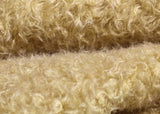 Mustard Seed, 24 mm (nearly one inch) blond, dense, distressed mohair/viscose mix for teddy bears Mustard Seed is a little different from our other materials, the pile is a mixture of mohair and viscose giving it a slight lustre. It has an intensely distressed tangled, blond pile which is 24 mm (nearly) 1 inch long. It's a great colour and texture for medium and large traditional teddy bears, it's quite a 'happy'teddy bear' colour, a good colour for making happy teddy bears.