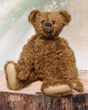 The Augustus teddy bear sewing pattern made up in Make A Teddy's Coffee Truffle mohair