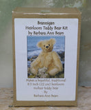 The front of the Brannigan Teddy Bear Kit Box.
Brannigan Mohair Teddy Bear Kit. A jointed teddy bear kit by Make A Teddy to make an 8.5 inch/22 cm teddy bear.
We have created this kit with everything you need with lovely beige German mohair, apart from scissors and a few things you will have at home. The instructions are thorough and illustrated