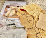 Some of he contents of the Brannigan Teddy Bear Kit Box.
Brannigan Mohair Teddy Bear Kit. A jointed teddy bear kit by Make A Teddy to make an 8.5 inch/22 cm teddy bear.
We have created this kit with everything you need with lovely beige German mohair, apart from scissors and a few things you will have at home. The instructions are thorough and illustrated