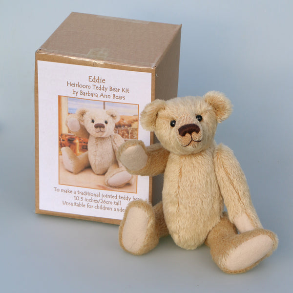 Eddie Traditional Mohair Heirloom Teddy Bear Kit. A jointed teddy bear kit suitable for a near beginner by Make A Teddy to make a 10 inch (25 cm) teddy bear. We have created this kit with everything you need apart from scissors and a few things you will have at home. The instructions are thorough but we are on hand for extra support by phone. 