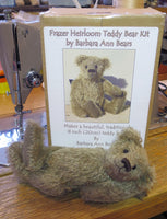 Frazer Mohair Teddy Bear Kit. A jointed teddy bear kit by Make A Teddy to make an 8 inch/20 cm teddy bear. We have created this kit with everything you need apart from scissors and a few things you will have at home. The instructions are thorough but we are on hand for extra support by phone. The Frazer kit has lovely antique brown German mohair, we have drawn the pattern out on the mohair so you don't have to worry about not having enough or fitting it on