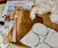 Some of the contents of the Harrison teddy bear kit box.
Harrison Traditional Mohair Heirloom Teddy Bear Kit. A jointed teddy bear kit by Make A Teddy to make a 14 inch (35 cm) teddy bear. We have created this kit with everything you need with clear instructions with diagrams, you just need scissors and a few things you will have at home.