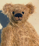 Mainwaring's face and upper torso, a bear made from the Mainwaring Mohair Teddy Bear Kit. A jointed teddy bear kit in brown mohair by Make A Teddy to make an 8 inch/20 cm teddy bear.