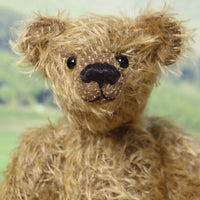 Mainwaring's face, a bear made from the Mainwaring Mohair Teddy Bear Kit. A jointed teddy bear kit in brown mohair by Make A Teddy to make an 8 inch/20 cm teddy bear.