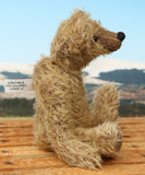 Mainwaring sitting down profile, a bear made from the Mainwaring Mohair Teddy Bear Kit. A jointed teddy bear kit in brown mohair by Make A Teddy to make an 8 inch/20 cm teddy bear.