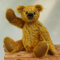 Ogilvy sitting and waving. Ogilvy Mohair Teddy Bear Kit. A jointed teddy bear kit by Make A Teddy to make a 9 inch/23 cm teddy bear.