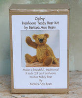 The front of Ogilvy's  kit box. Ogilvy Mohair Teddy Bear Kit. A jointed teddy bear kit by Make A Teddy to make a 9 inch/23 cm teddy bear.