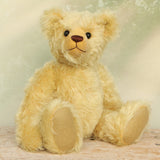 Sandy Teddy Bear Kit by Make A Teddy, showing our Sandy teddy bear in beautiful gold mohair sitting down