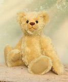 Sandy Teddy Bear Kit by Make A Teddy, showing our Sandy teddy bear in beautiful gold mohair sitting down