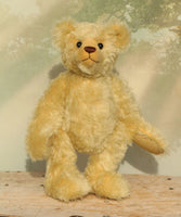 Sandy Teddy Bear Kit by Make A Teddy, showing our Sandy teddy bear in beautiful gold mohair standing up