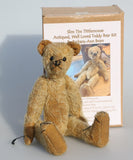 Slim Tim Tittlemouse Traditional Mohair Heirloom Teddy Bear Kit. A jointed teddy bear kit by Make A Teddy to make a 11 inch (28 cm) teddy bear. This traditional mohair jointed teddy bear kit is for Slim Tim Tittlemouse, a tatty, antique looking style bear , 11”/28 cm approx, for someone who has some sewing experience. This kit is nicely boxed perfect for a gift 