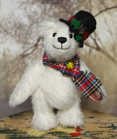 Theo Mohair Heirloom Teddy Bear Kit a jointed teddy bear kit with a hat and scarf by Make A Teddy to make a 6.5 inches/17 cm tall teddy bear ready for Christmas