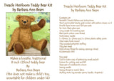 Treacle Heirloom Teddy Bear Kit by Barbara Ann Bears labels with teddy bear image and content details.