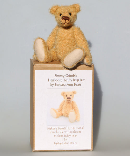 Jimmy Grimble Mohair Teddy Bear Kit. A jointed teddy bear kit by Make A Teddy to make a 9 inch/23 cm teddy bear. We have created this kit with everything you need with lovely teddy gold German mohair, apart from scissors and a few things you will have at home. The instructions are thorough and illustrated