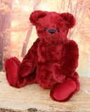 Francis is a very sweet teddy bear, he has quite a big tummy and loves a cuddle. This is our newest teddy bear sewing pattern, you can see the bears we've made with our Francis teddy bear pattern so far, one in our 9mm Golden Corn mohair, one in dense red mohair and another in velvet, we think they look very sweet.