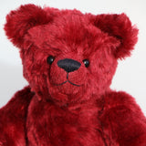 Francis is a very sweet teddy bear, he has quite a big tummy and loves a cuddle. This is our newest teddy bear sewing pattern, you can see the bears we've made with our Francis teddy bear pattern so far, one in our 9mm Golden Corn mohair, one in dense red mohair and another in velvet, we think they look very sweet.