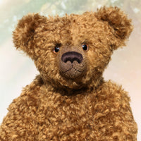 The Augustus teddy bear sewing pattern made up in Make A Teddy's Coffee Truffle mohair